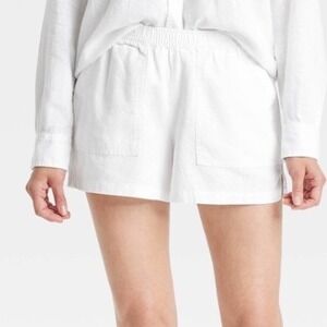 Universal Thread Womens White Linen Blend Pull On Patch Pocket Shorts Size M NWT